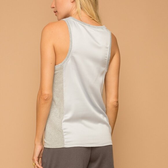 HEM & THREAD Heather Grey Contrast Back Tank Top | Soft Knit & Satin Mix - Picture 2 of 6